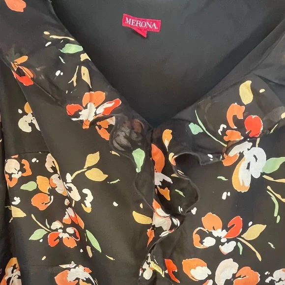 Target Merona Black Floral Sleeveless Dress with Ruffles. - Picture 5 of 7